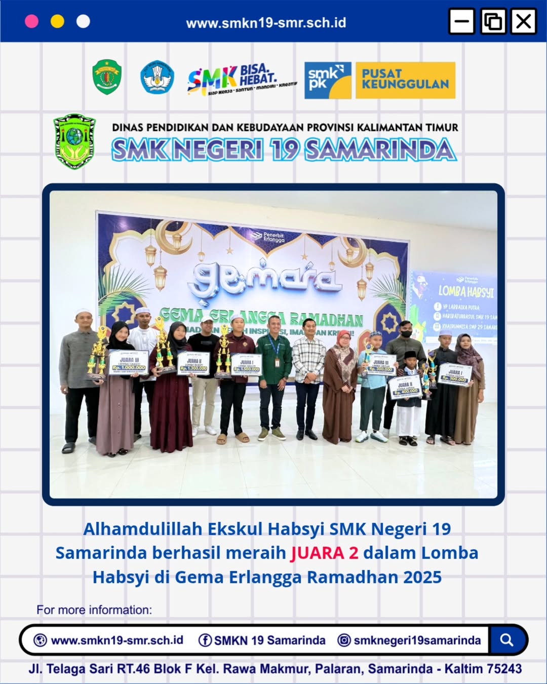Ekskul Habsyi berhasil meraih Juara 2 dalam Lomba Habsyi di Gema Erlangga Ramadhan 2025 Ekskul Habsyi berhasil meraih Juara 2 dalam Lomba Habsyi di Gema Erlangga Ramadhan 2025