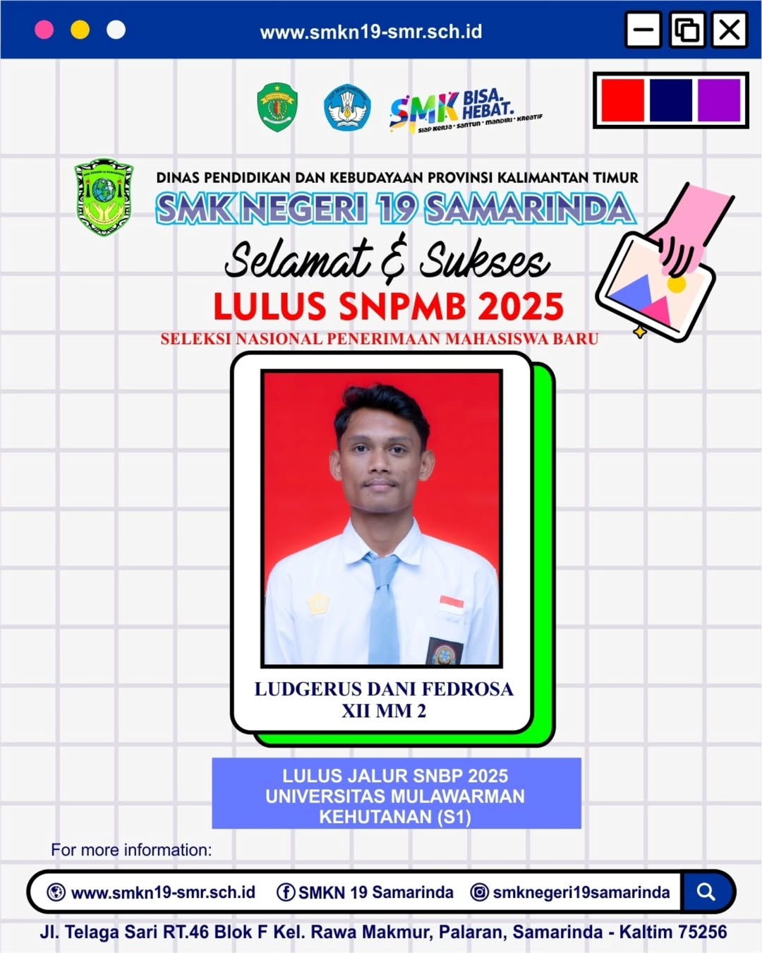 Daftar Siswa SMK Negeri 19 Samarinda yang lulus SNBP 2025
